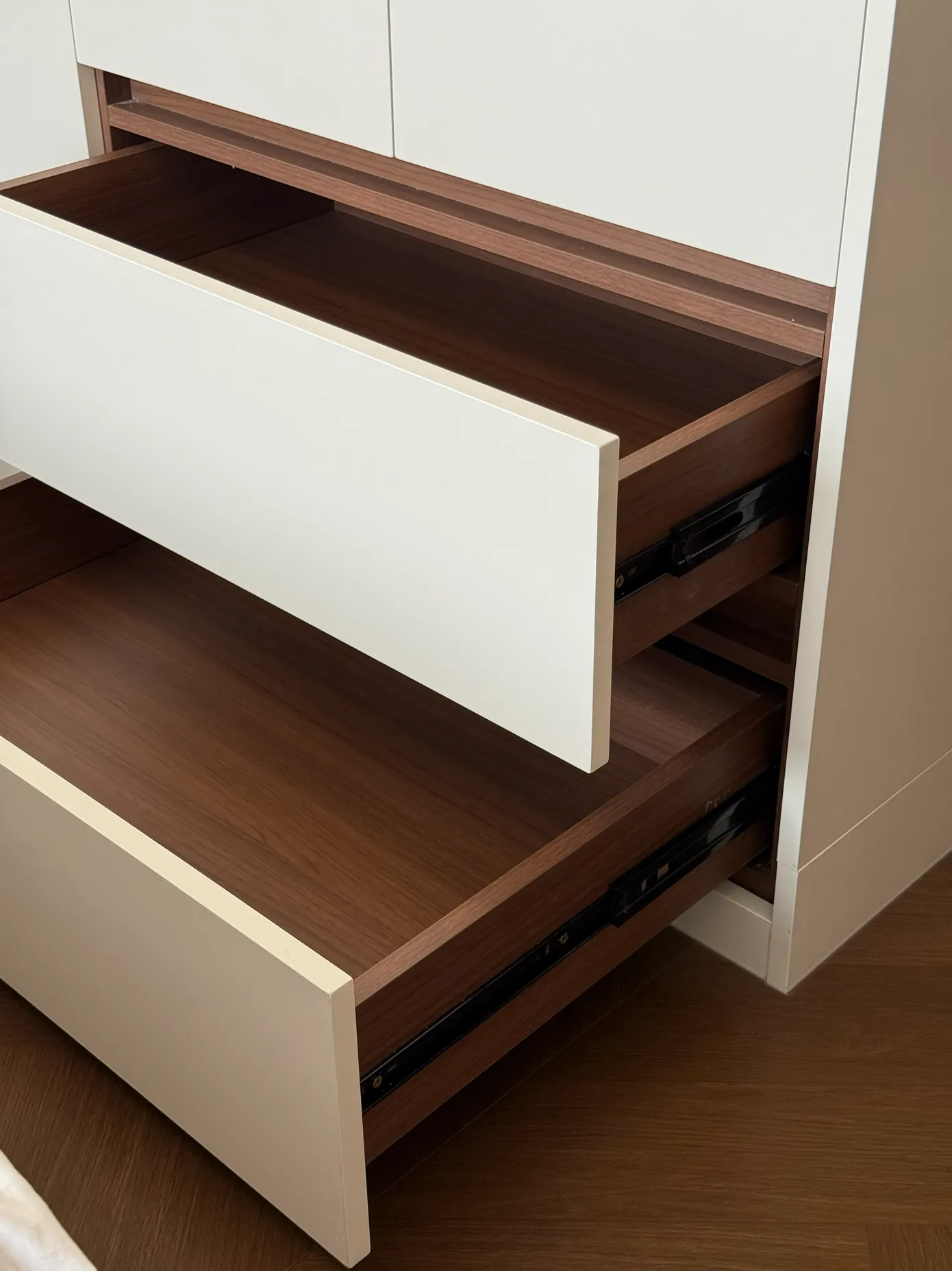 Cabinetry built from melamine-faced boards in a kitchen interior