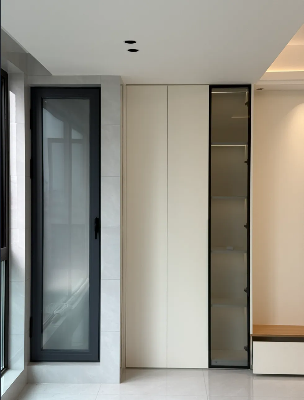 Cabinetry built from OSB panels in a kitchen interior