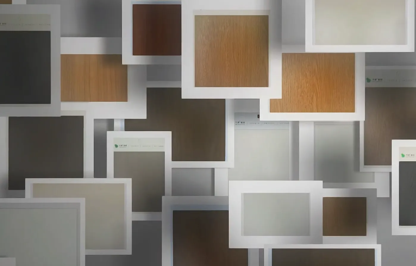 Range of melamine particle board colors and wood-grain patterns