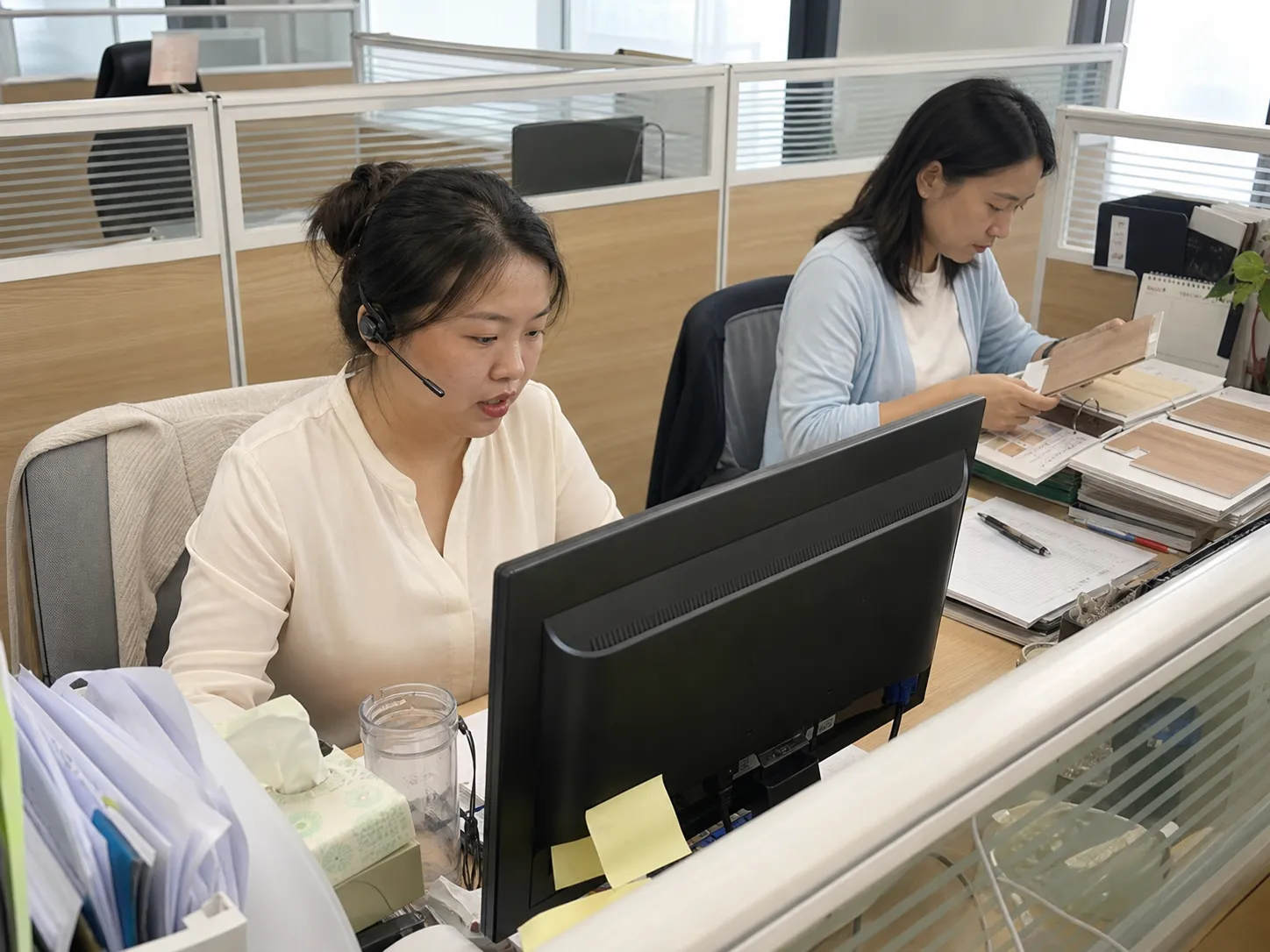 Customer service team coordinating panel samples, orders and international shipping