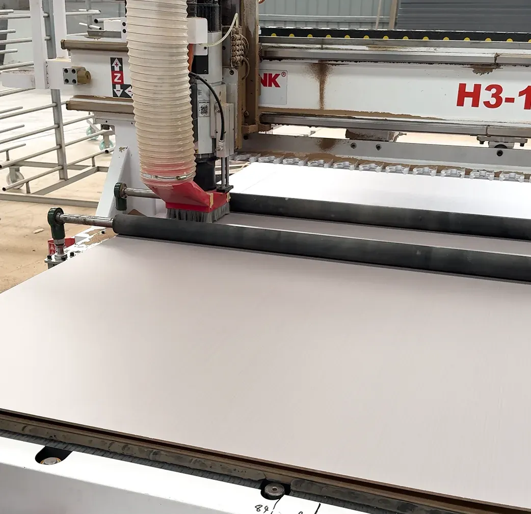 CNC machining a flush door surface at the ChanWood factory