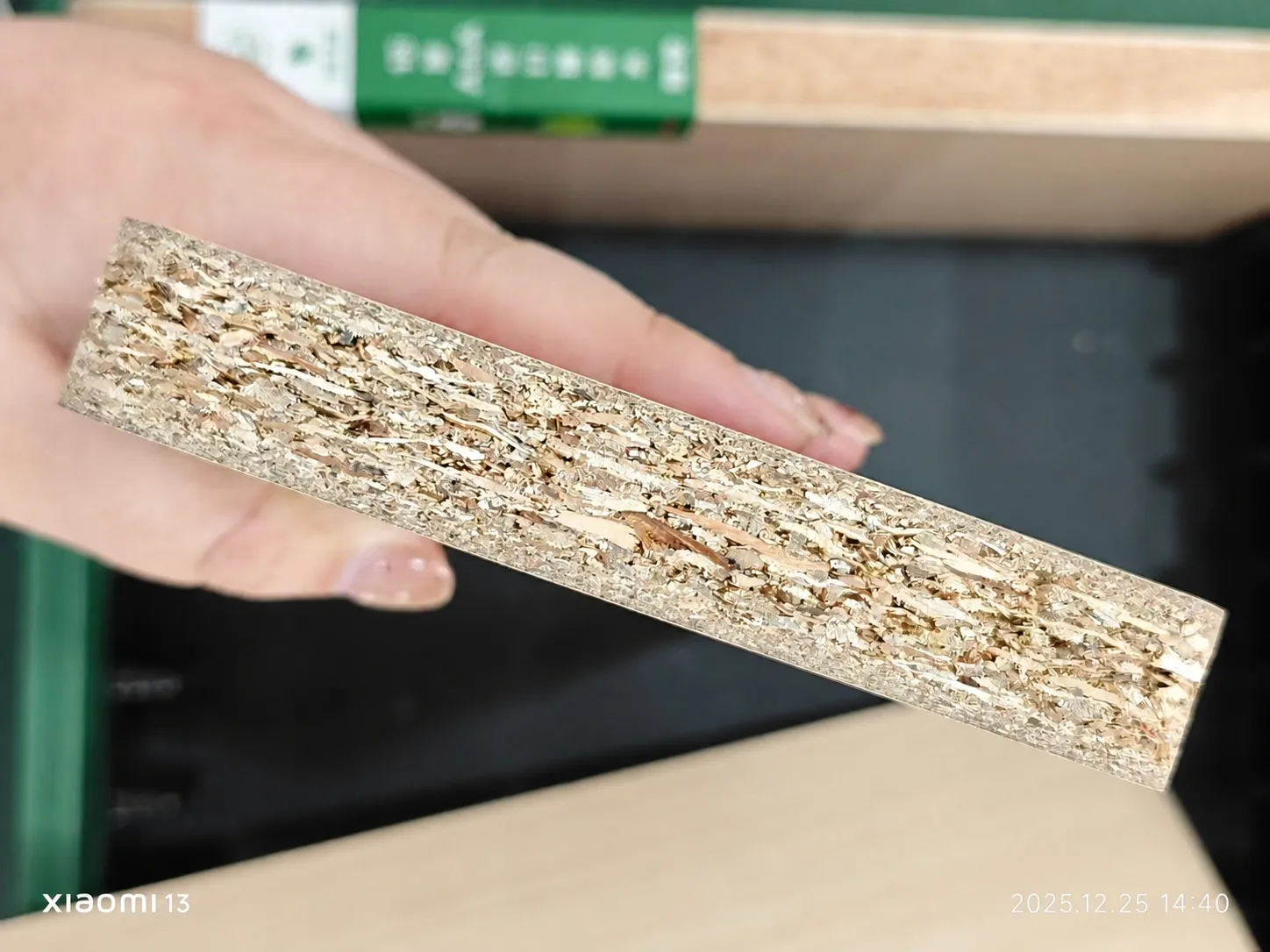 Melamine-faced particle board surface