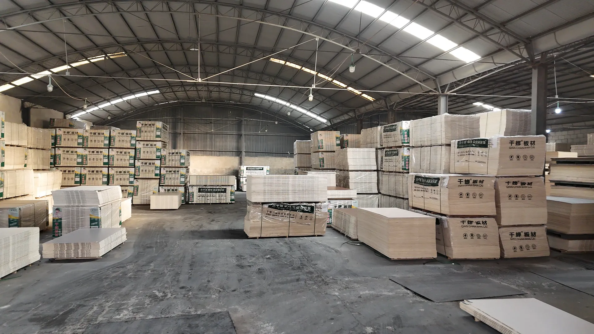 Stock warehouse with pallets of finished panels