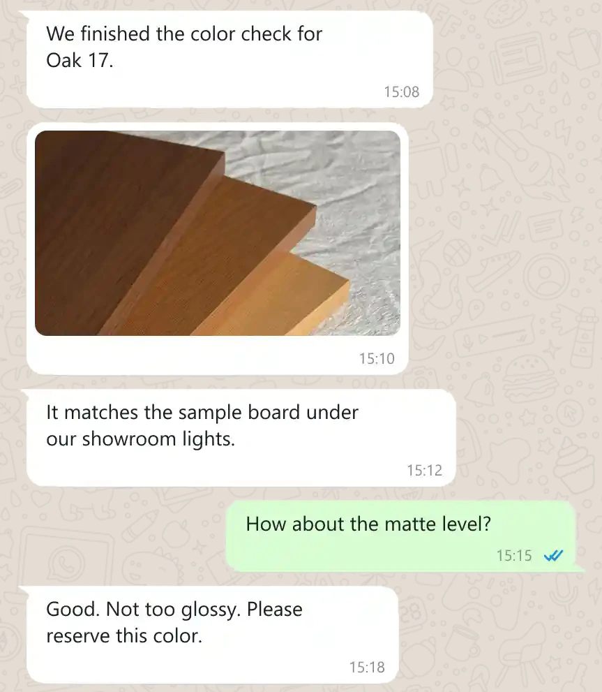 WhatsApp praise - melamine buyer, Philippines