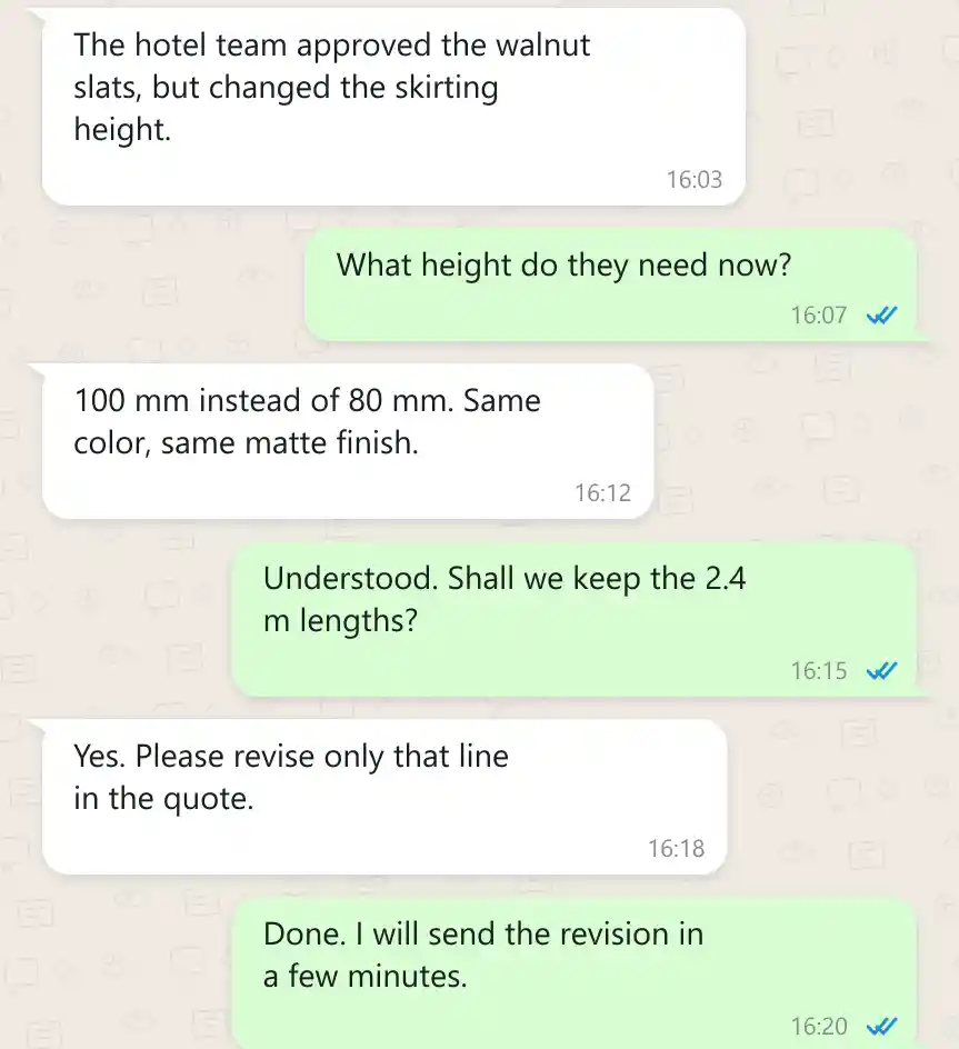 WhatsApp praise - hotel project, Kenya