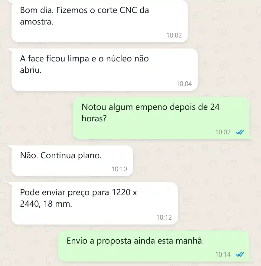 WhatsApp praise - plywood buyer, Portugal